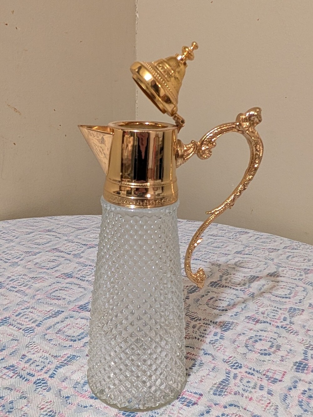 Vintage Glass Decanter With Ornate Handle